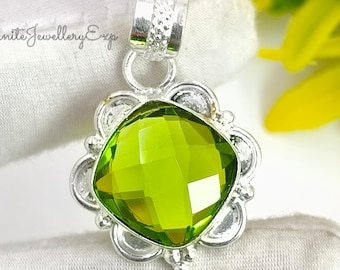 Dainty Peridot Pendant Necklace: Sterling Silver August Birthstone
