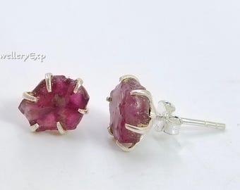 Pendientes de rubí en bruto: plata de ley 925, piedra natal de julio