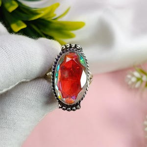 Mystic Topaz Sterling Silver Ring: Rainbow Fire Gemstone, Handmade
