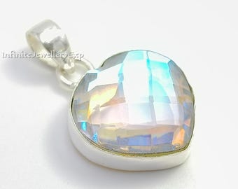 Mystic Topaz Pendant: Handmade 925 Sterling Silver Vintage Necklace