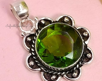 Handmade Peridot Pendant Necklace: Sterling Silver August Birthstone
