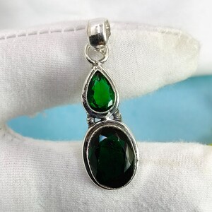 Chrome Diopside Pendant Necklace, 925 Sterling Silver Green Gemstone Jewelry, Faceted Chrome Diopside Necklace, Handmade Gift for Women