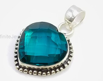London Blue Topaz Heart Pendant, 925 Sterling Silver, Blue Gemstone Jewelry