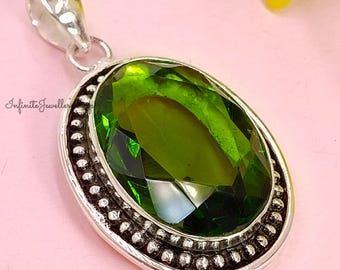 Dainty Peridot Pendant Necklace: Sterling Silver August Birthstone