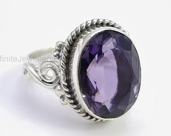 Amethyst Ring 925 Sterling Silver, Purple Gemstone Ring, Oval Amethyst Statement Ring, Handmade Birthstone Jewelry, Gift for Her