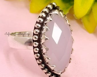 Oxidized Sterling Silver Rose Quartz Ring - Handmade Statement Jewelry