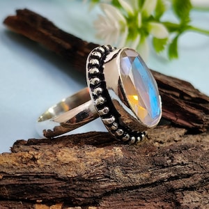 Mystic Topaz Ring Sterling Silver, Oval Designer Gemstone Ring, Handmade Anniversary Ring, 925 Silver Statement Ring, Gift for Her