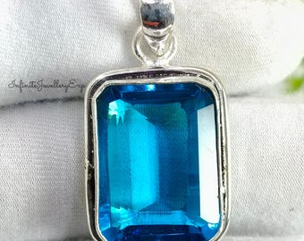 Swiss Blue Topaz Sterling Silver Pendant Necklace - December Birthstone