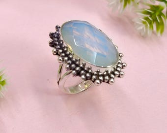 Handmade Opalite Sterling Silver Ring: Dainty Boho Jewelry