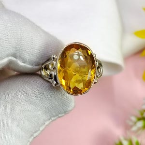 Citrine Ring Sterling Silver, 925 Silver Statement Ring, Handmade Citrine Gemstone Ring, November Birthstone Ring, Wedding Gift for Her