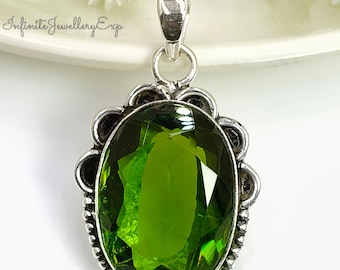 Dainty Peridot Pendant Necklace: 925 Sterling Silver August Birthstone