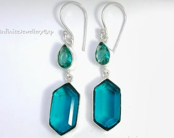 London Blue Topaz Dangle Earrings, Sterling Silver Minimalist Gemstone Jewelry
