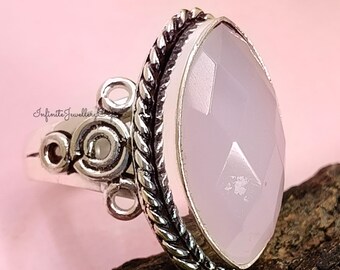 Oxidized Sterling Silver Rose Quartz Ring - Handmade Statement Jewelry