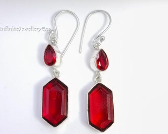 Garnet Dangle Earrings, 925 Sterling Silver, January Birthstone Jewelry