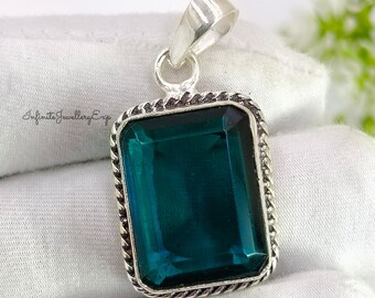 London Blue Topaz Pendant Necklace: Sterling Silver Dainty Gemstone