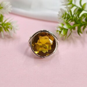 Yellow Citrine Ring Sterling Silver, 925 Handmade Dainty Ring, November Birthstone Ring for Women, Wedding Anniversary Gift Jewelry