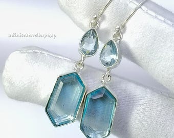Handmade Aquamarine Dangle Earrings, Sterling Silver March Birthstone Drops