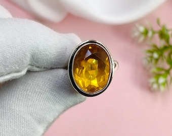 Citrine Ring: Oval Faceted 925 Sterling Silver November Birthstone