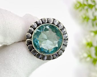 Green Amethyst Ring: 925 Sterling Silver Wide Band Wedding Ring
