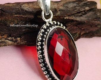 Handmade Garnet Pendant Necklace, Sterling Silver Jewelry
