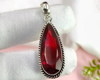 Handmade Garnet Pendant: 925 Sterling Silver January Birthstone Necklace