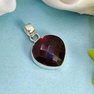 Garnet Heart Pendant Necklace – 925 Sterling Silver Red Gemstone Jewelry, January Birthstone Gift for Her, Romantic Handmade Necklace