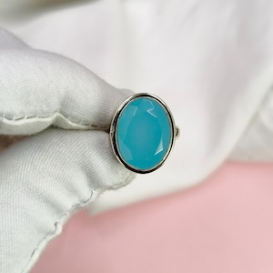 Aqua Chalcedony Ring: Handmade 925 Sterling Silver Gemstone Jewelry