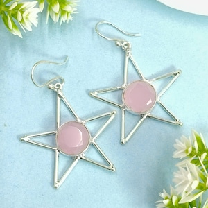 Rose Quartz Earring, Rose Quartz Gemstone Earring, Round Cut Gemstone Earring, 925 Sterling Silver Earring, Birthday Gifts For Her