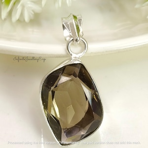 Smoky Quartz Pendant Necklace: 925 Sterling Silver, Handmade Gemstone