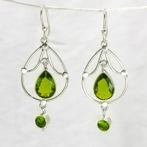 Handmade Peridot Dangle Earrings: 925 Sterling Silver, August Birthstone