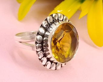 Faceted Citrine Ring: Handmade 925 Sterling Silver November Birthstone