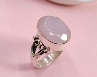 Dainty Rose Quartz Ring: Sterling Silver 925, Handmade Boho Jewelry