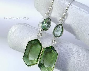 Peridot Sterling Silver Dangle Earrings, Bezel Set Green Gemstone, August Birthstone Jewelry