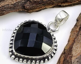 Black Onyx Heart Pendant, 925 Sterling Silver Necklace, Gothic Gemstone Jewelry