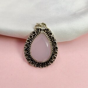 Rose Quartz Pendant Necklace Sterling Silver, Vintage Style Gemstone Jewelry, Handmade Rose Quartz Jewelry for Women, Romantic Gift for Her