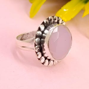 Natural Rose Quartz Ring, Statement Stone Ring, Sterling Silver Rose Quartz Ring, Big Stone Ring, Gemstone Ring for Women, Gift for Her