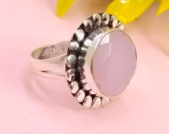 Sterling Silver Rose Quartz Ring: Faceted Gemstone Statement Jewelry