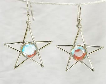 Rainbow Mystic Topaz Sterling Silver Earrings: Iridescent Boho Dangle