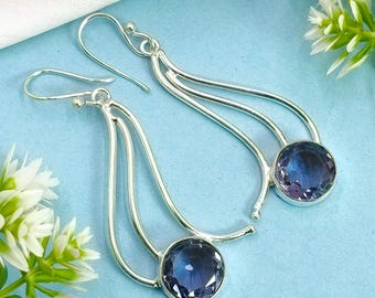 Tanzanite Dangle Earrings: Handmade 925 Sterling Silver Boho Jewelry