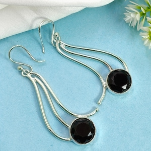 Black Onyx Dangle Earrings: Sterling Silver Boho Jewelry