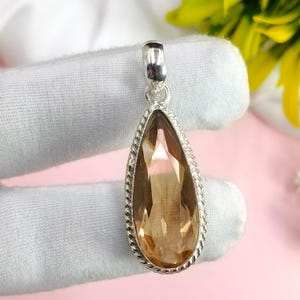 Teardrop Morganite Pendant Necklace: 925 Sterling Silver Bridal Jewelry