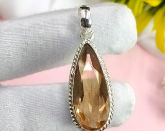 Teardrop Morganite Pendant Necklace: 925 Sterling Silver Bridal Jewelry