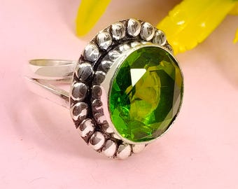 Handmade Peridot Ring: 925 Sterling Silver August Birthstone