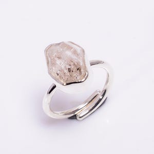 Raw Herkimer Diamond Ring Sterling Silver, Natural Crystal Ring, Adjustable Promise Ring, Handmade Meditation Ring, 925 Silver Gift for Her
