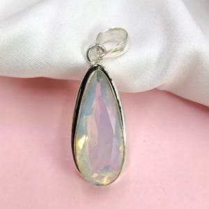 Handmade Opalite Teardrop Pendant: 925 Sterling Silver Boho Necklace