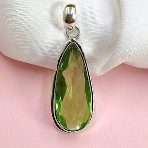 Peridot Teardrop Pendant Necklace, Handmade 925 Sterling Silver, August Birthstone Green Crystal Boho Jewelry Gift for Her