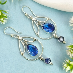 Tanzanite Sterling Silver Dangle Earrings: Handmade 925 Jewelry