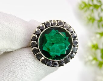 Chrome Diopside Quartz Ring: Sterling Silver Bezel Set Birthstone