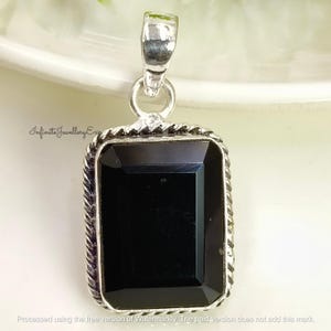 Black Onyx Pendant Necklace: Sterling Silver Rectangle, Handmade