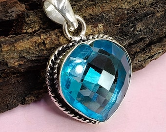 Swiss Blue Topaz Heart Pendant: Sterling Silver Gemstone Necklace